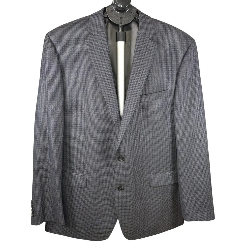 Lauren Ralph Lauren Mens 46L Grey Blue 100% Wool Micro Check Blazer Sport Coat